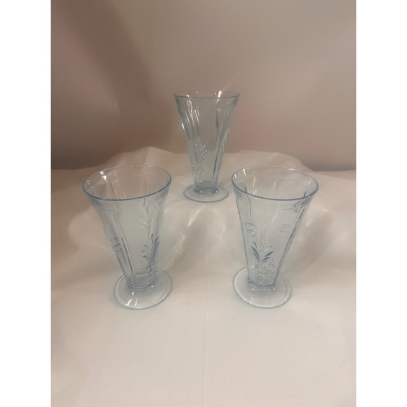 Fostoria Other - Fostoria Baroque Azure Blue Footed Tumblers 6 inch Glass Set of 3